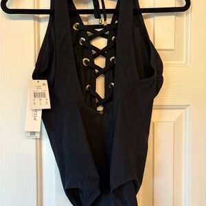 Black Cut Out Backless Bodysuit Swimwear